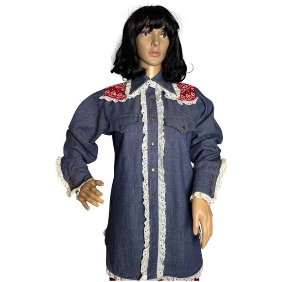 Vintage Bar C authentic western denim shirt dagger collar eyelet trim size med - Picture 11 of 17